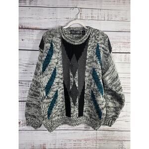 VTG 80s 90s Street Scenes Chunky Knit Sweater mens M (womens L/xl) Coogi Style